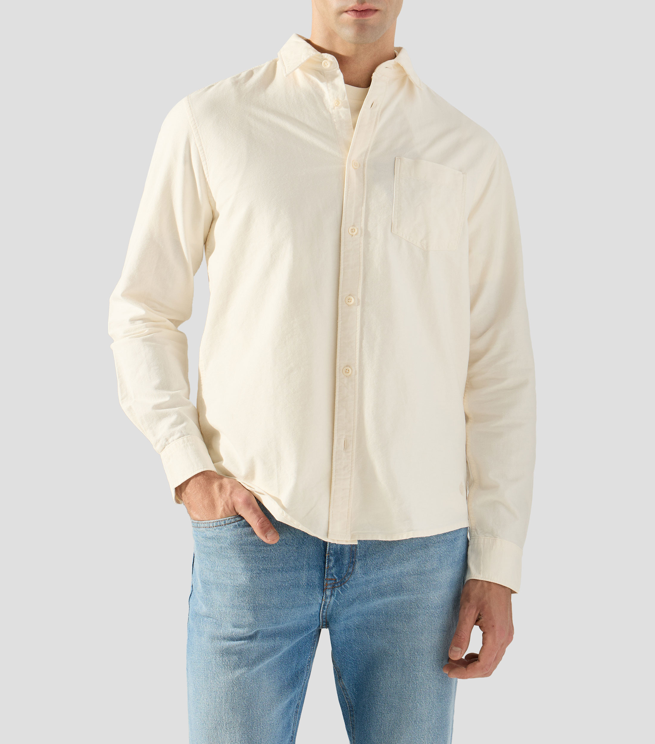 Camisa lisa con manga larga Hombre